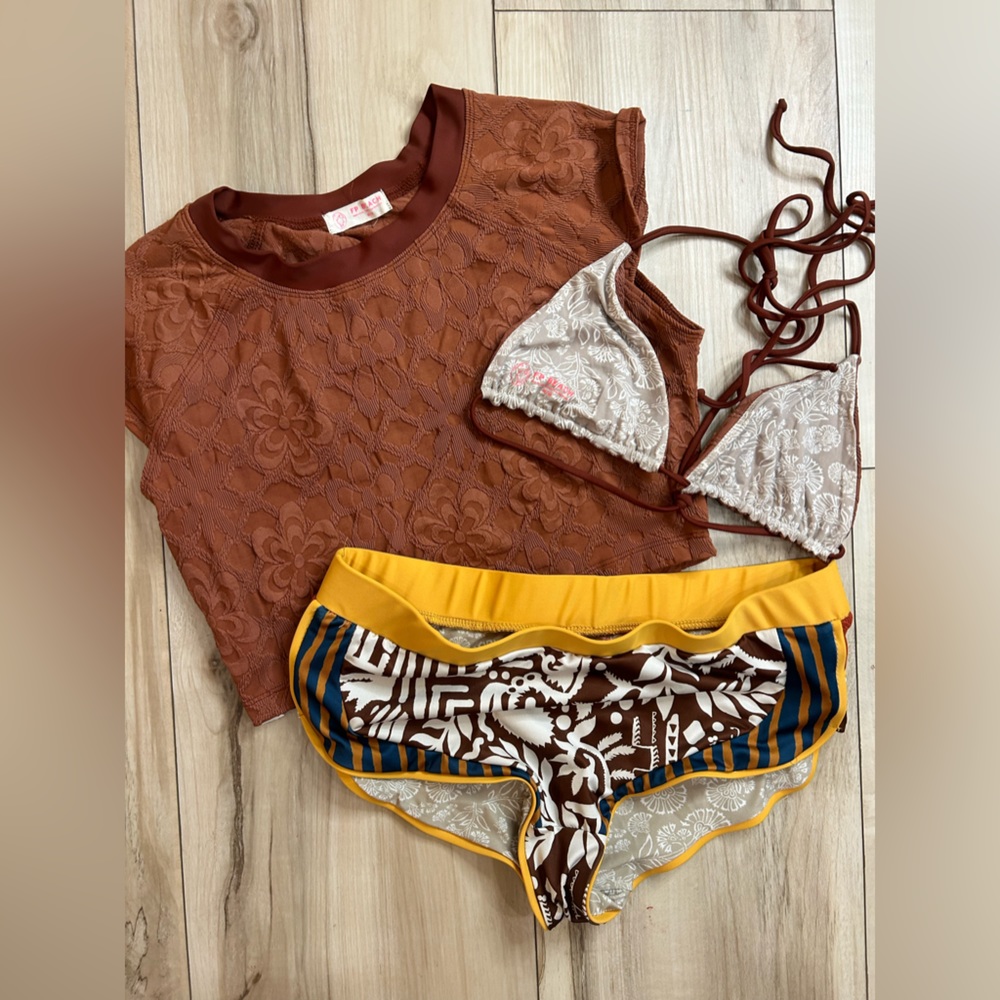 Brown and Yellow Lace Bikini Set